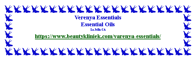 Text Box: Verenya EssentialsEssential Oils La Jolla CAhttps://www.beautykliniek.com/varenya-essentials/